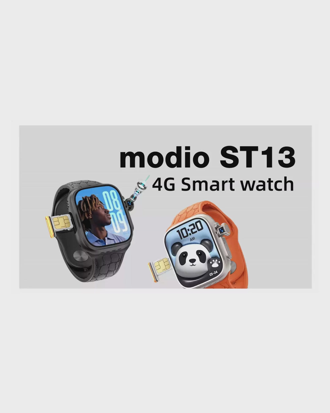 Modio ST13 5G SIM Android Smart Watch | 2.2" HD Display | 3 Strap Combo | Camera | Wireless Charging | Space Aluminum Case