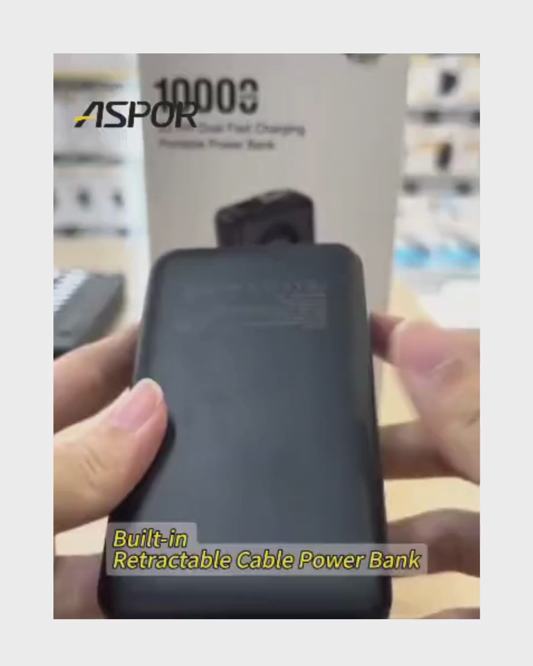 Aspor A372 10000mAh Fast Charging Power Bank with Built-in Retractable USB-C Cable (22.5W) – Best Price in Sri Lanka