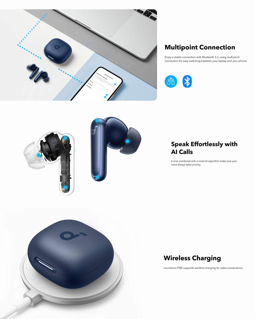 Soundcore P40i Smart ANC True Wireless Earbuds – 60H Battery | BassUp | AI Calls